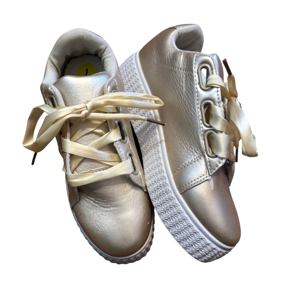 NWT Baby Phat Womens Metallic Y2K Platform Ribbon Lace Sneakers Gold Size 7